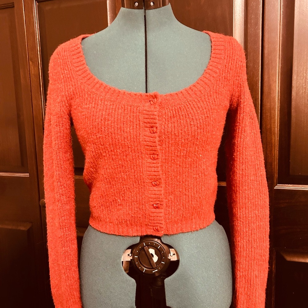 Elegant Red Button-Up Cardigan